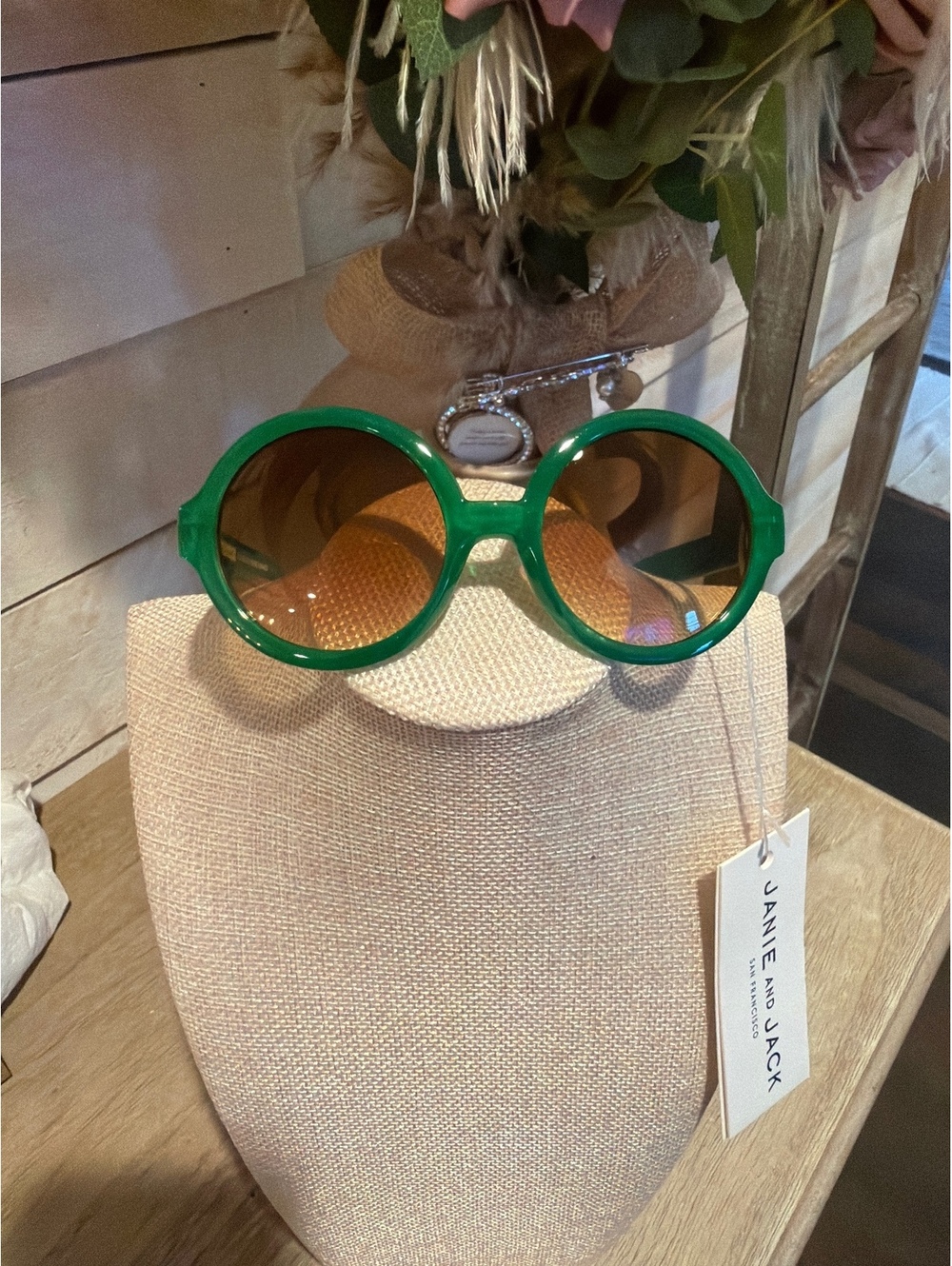 Janie and Jack Green Round Frame Sunglasses with Brown Lenses